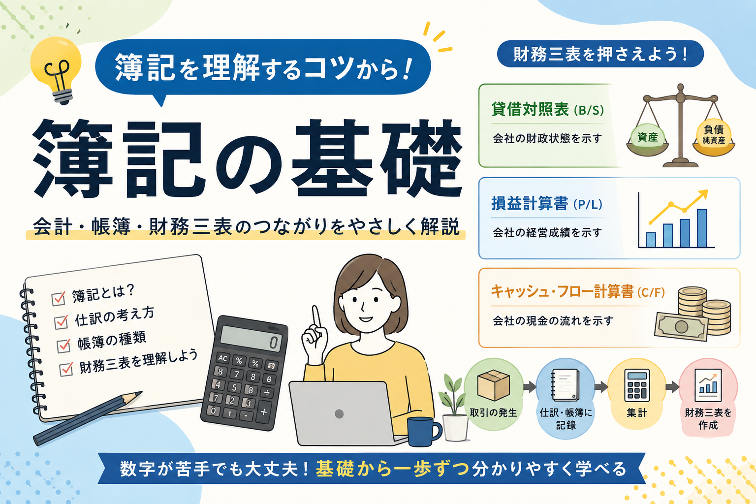 簿記を理解するコツから｜会計・帳簿・財務三表のつながりをやさしく解説